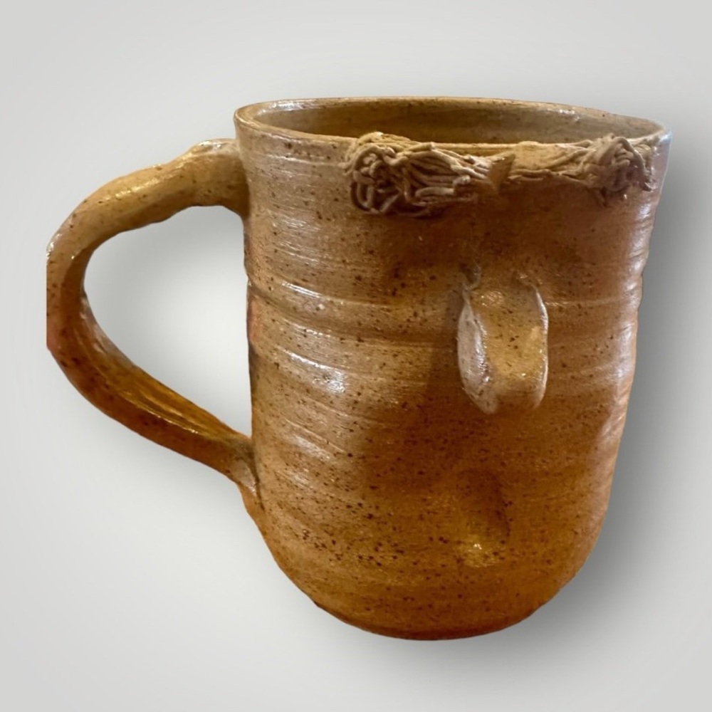 Handmade Studio Pottery Coffee Mug 3D Face Signed Glazed Stoneware Unique Art